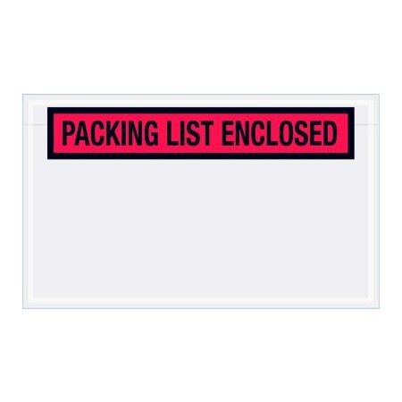 Box Packaging Panel Face Envelopes, "Packing List Enclosed" Print, 7-1/2"L x 4-1/2"W, Red, 1000/Pack PL461